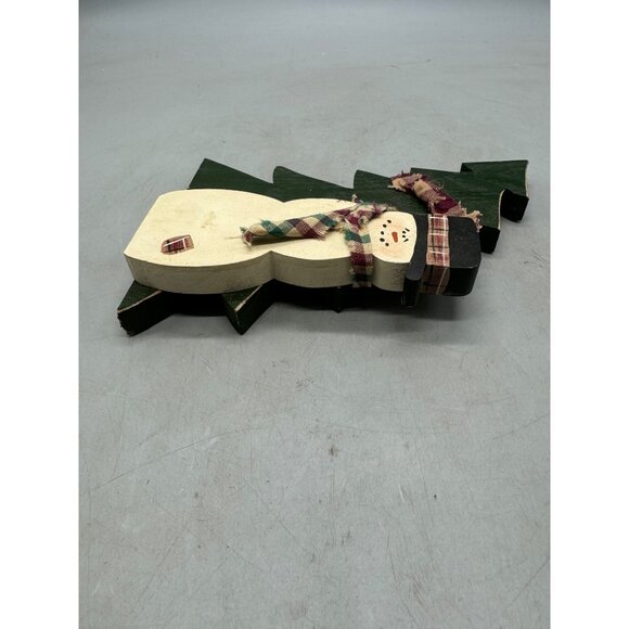 Handmade Wooden Snowman & Christmas Tree Holiday Decor 9.5" Tall READ - Picture 3 of 8